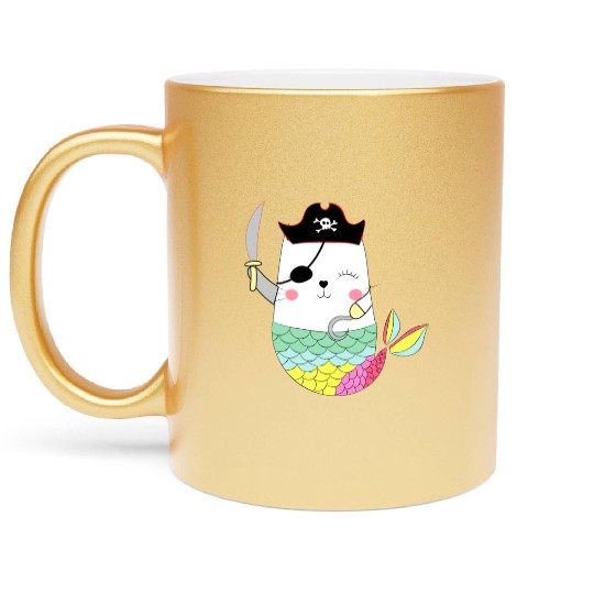 Kid Girls Mercat Mermaid Cat Pirate Halloween Gift Metallic Mugs
