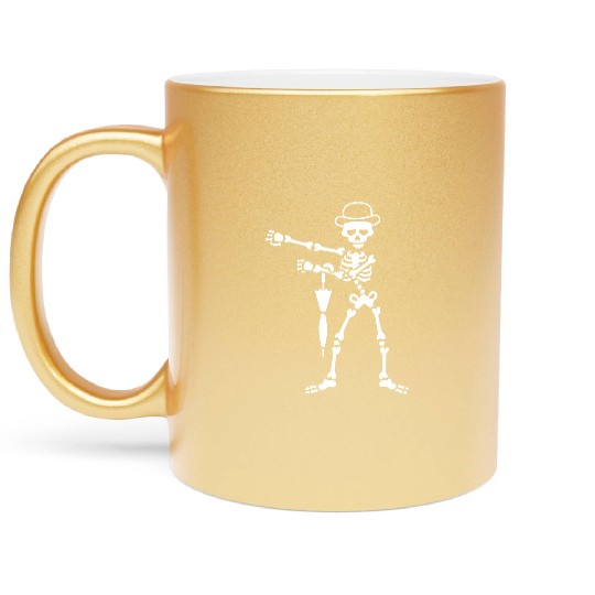 Floss flossing skeleton bowler hat England London Metallic Mugs