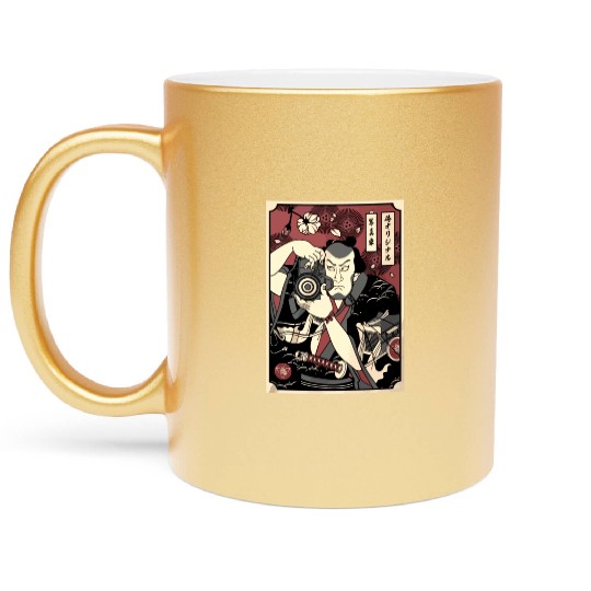 PHOTOGRAPHER SAMURAI MEN PICTURE JAPANESE Metallic Mugs