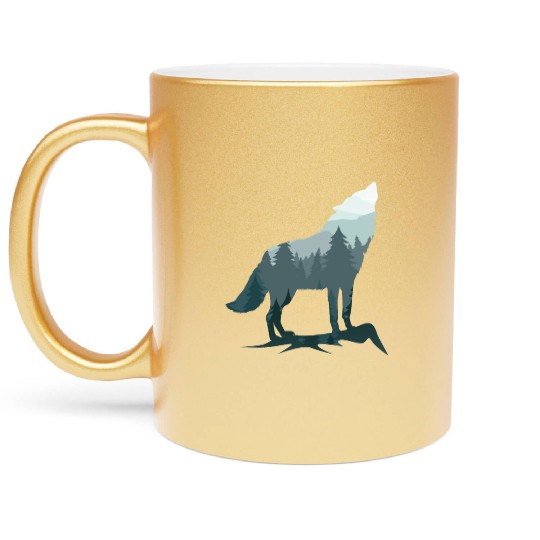 Lone Wolf Survives The Mountain Silhouette Art Metallic Mugs