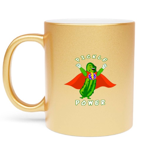 Pickleball Pickle Power Superhero Metallic Mugs