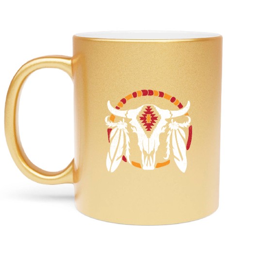 Aztec Pattern Cow Skull Cowboy Indian Mexican Metallic Mugs