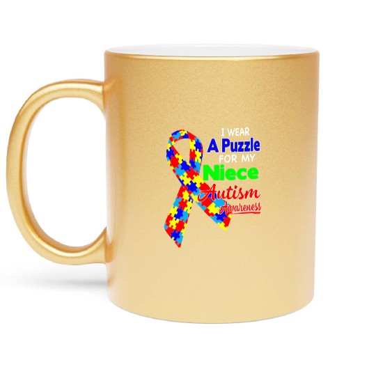 I wear a Puzzle for my Niece Autism Awareness shir Metallic Mugs