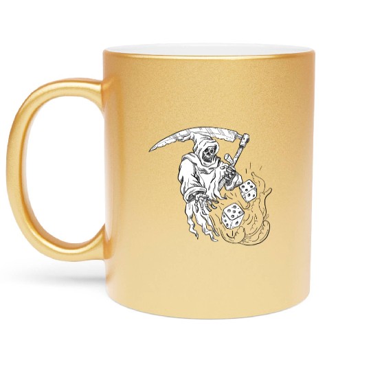 The Grim Reaper Rolling the Dice Drawing Metallic Mugs