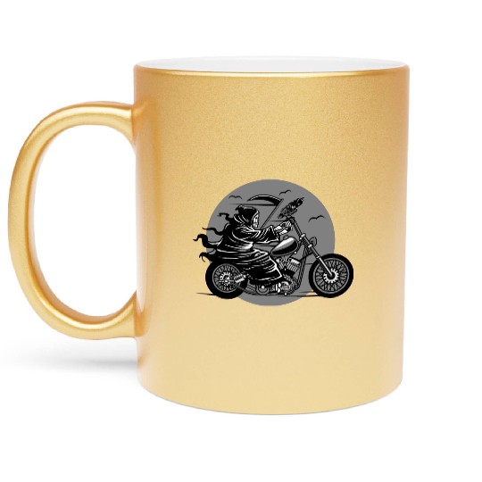 Death Motorcycle Death Grim Reaper Crow Gift Idea Metallic Mugs