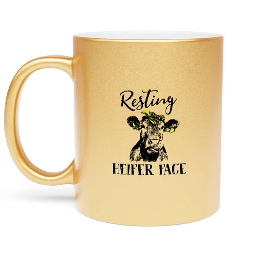 resting heifer face animals cute lovely cow Metallic Mugs