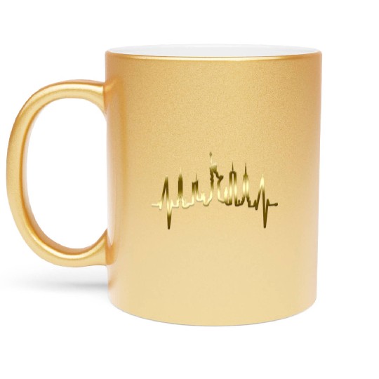 New York City Heartbeat Manhattan Skyline USA Gold Metallic Mugs