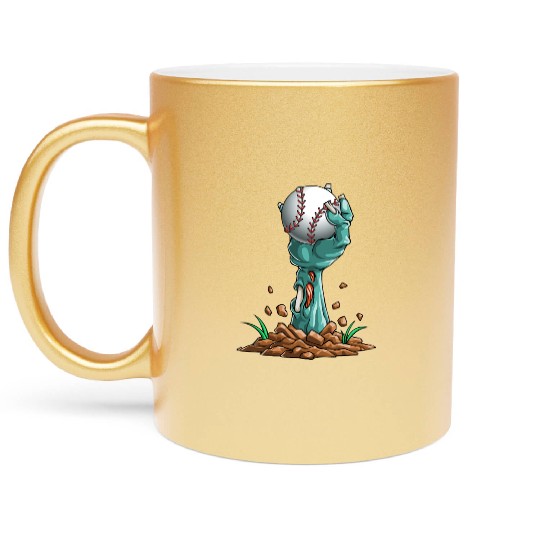 Zombie Hands Baseball Funny Halloween Horror Scary Metallic Mugs