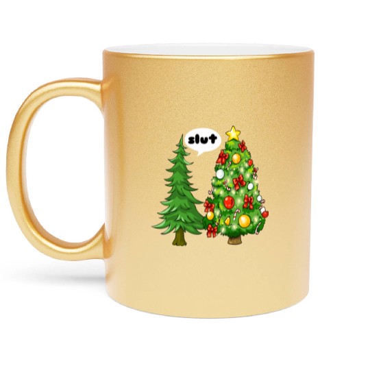 Funny Christmas Tree Slut Metallic Mugs