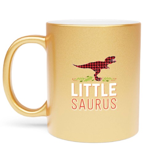 Little Saurus T Rex Kid Red Plaid Matching Family Metallic Mugs