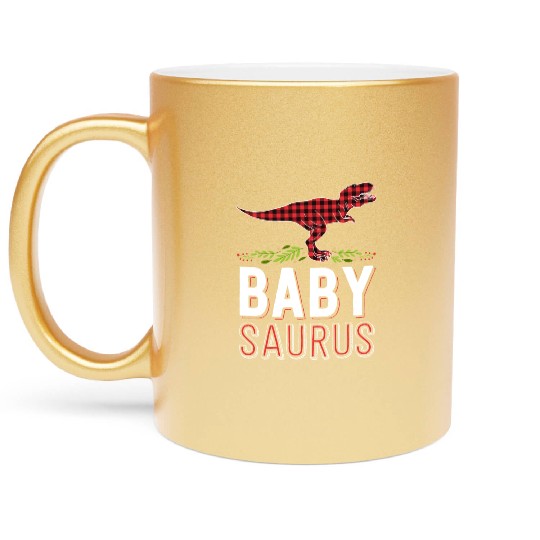 Baby Saurus T Rex Kid Red Plaid Matching Family Metallic Mugs