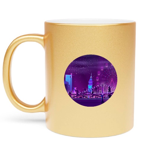 Synthwave Neon City: London Metallic Mugs