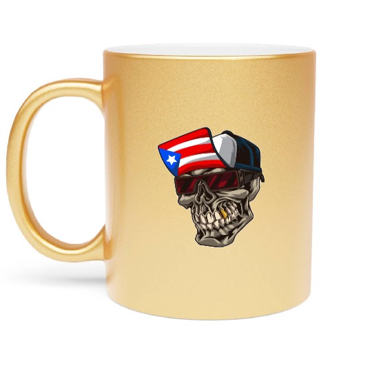Cool Puerto Rico Skull With Cap and Boricua Flag Metallic Mugs