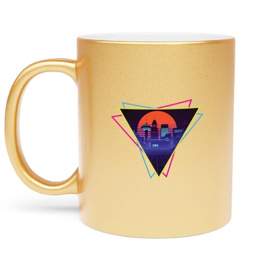 future city synthwave Metallic Mugs
