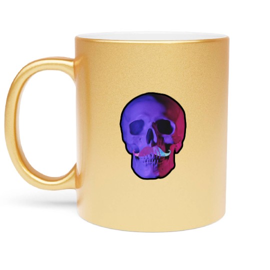 Neon Mustache Skull Metallic Mugs