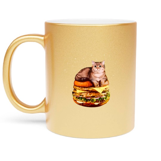 Hamburger Space Cat Funny Kitty Gift Metallic Mugs
