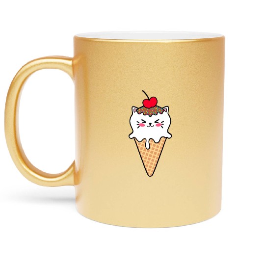 Cute funny sweet kitten ice cream cat cartoon Metallic Mugs