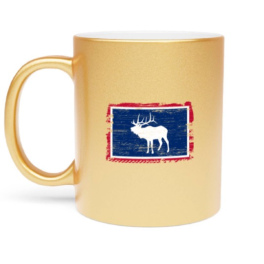 Wyoming Flag Elk Hunting Season For Deer Hunter Metallic Mugs