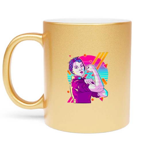 Rosie The Riveter Vaporwave Metallic Mugs