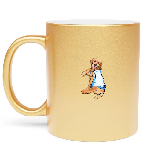 Golden Retriever Dog Tattoo I Love Mom Metallic Mugs