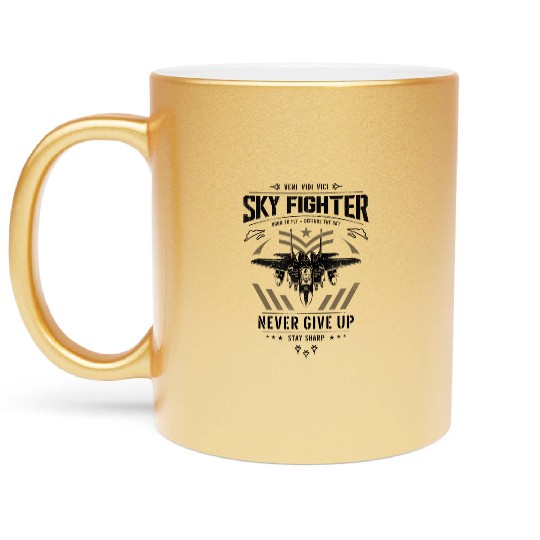 Fighter jet airplane pilot Metallic Mugs