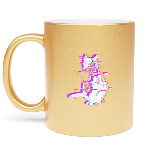 Vaporwave Synthwave Glitch Cat Feline Kitty Metallic Mugs
