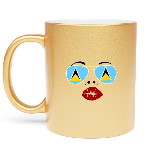 Saint Lucia Flag St Lucia Sunglasses Lips Kiss Metallic Mugs