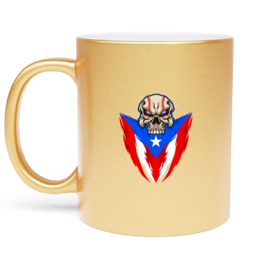Puerto Rico Baseball Skull Metallic Mugs