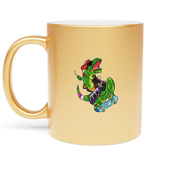 T-Rex Skateboard Cool Dinosaur Fan Gift Metallic Mugs