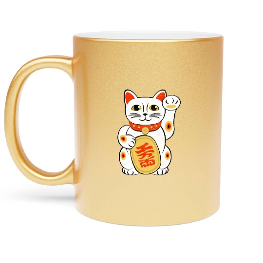 Japan Lucky Cat Japanese Maneki Neko Good Luck Cha Metallic Mugs