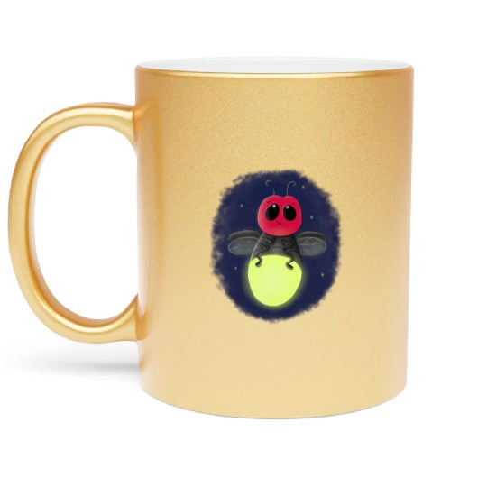 Cute lightning bug firefly cartoon illustration Metallic Mugs