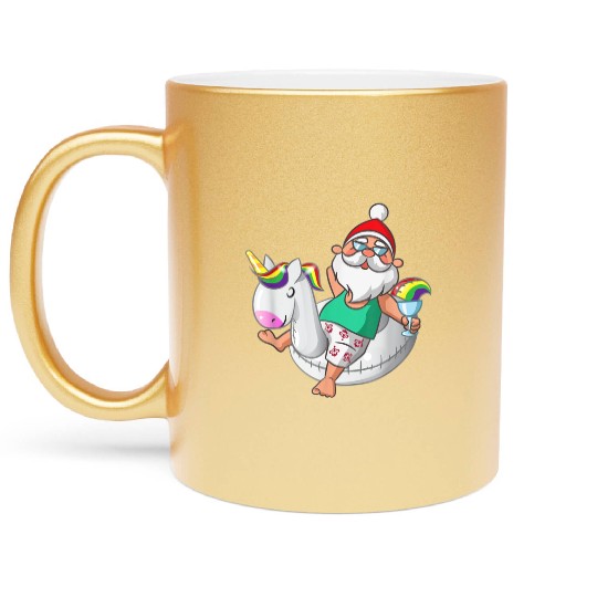 Christmas in July Santa Hawaiian Unicorn Swim Metallic Mugs