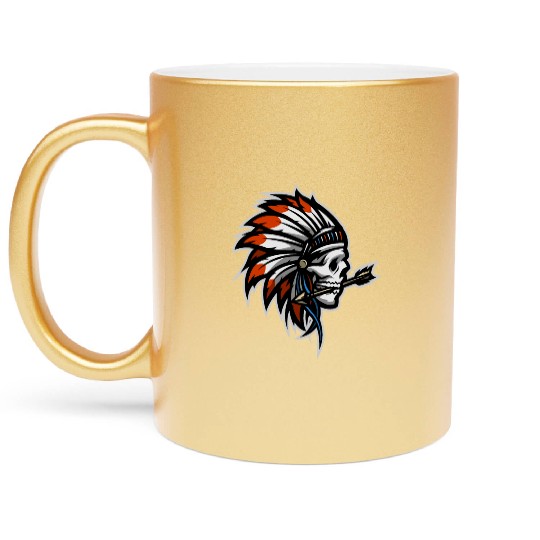 Native American Indian Headdress Skull Metallic Mugs