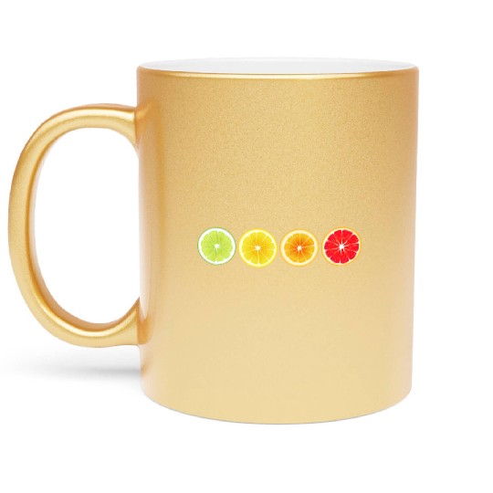 Lime Lemon Orange Vitamin Citrus Wheels of a Metallic Mugs