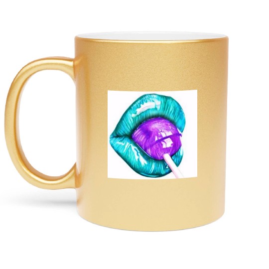 GREEN LIPS AN LOLLIPOP Metallic Mugs
