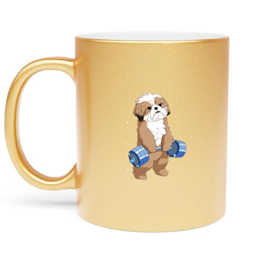 Funny Weight Lifting Fitness Gym Shih Tzu Dog Metallic Mugs