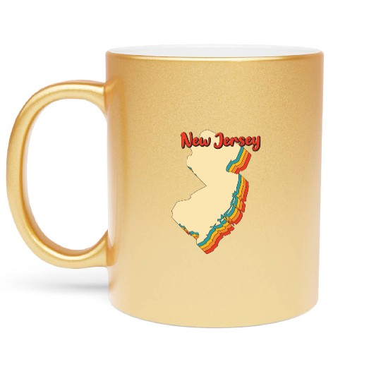 New Jersey Map Outline Vintage Retro Nj Home State Metallic Mugs