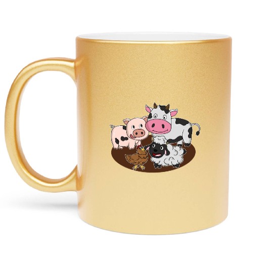 Farm Animals Pig Cow Chicken Sheep Metallic Mugs