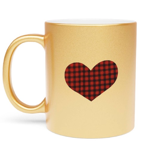 Valentine s Day Buffalo Plaid Love Heart Metallic Mugs