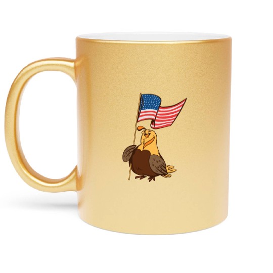 US Quail patriot with banner cute cartoon quail Metallic Mugs