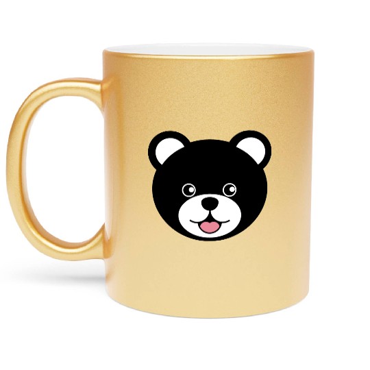 Cute Black Teddy Bear Face Metallic Mugs
