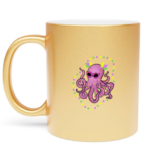 Mardi Gras Octopus For Octopus Lover Metallic Mugs