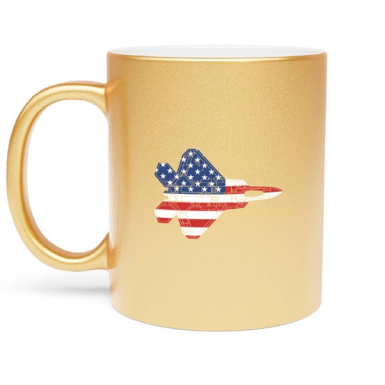 F-22 Raptor Fighter Jet Airplane American Flag F22 Metallic Mugs