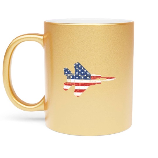 F-15 Eagle Fighter Jet Airplane American Flag F15l Metallic Mugs