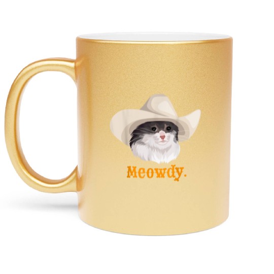 Meowdy Sad Cat Wearing a Cowboy Hat Meme Metallic Mugs