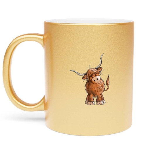 Fluffy and funny scottish highland cow Metallic Mugs