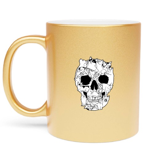 Cat Skull Kitty Skeleton Grunge Style Funny Cat Bo Metallic Mugs