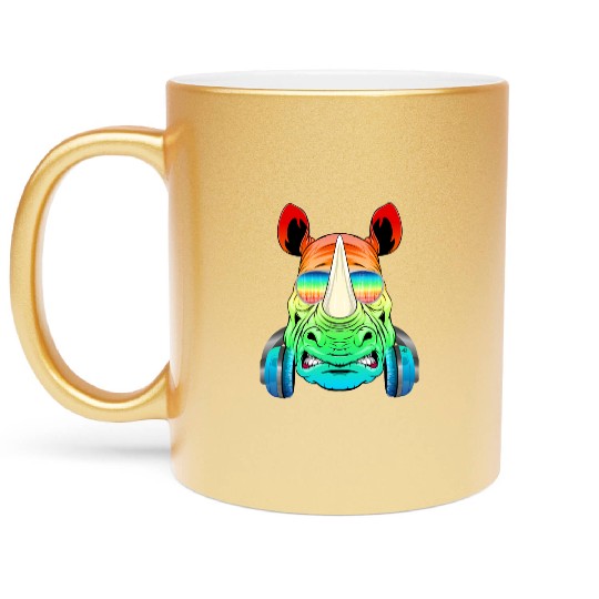 Rhino Rhinoceros Music DJ - Africa Collection Metallic Mugs