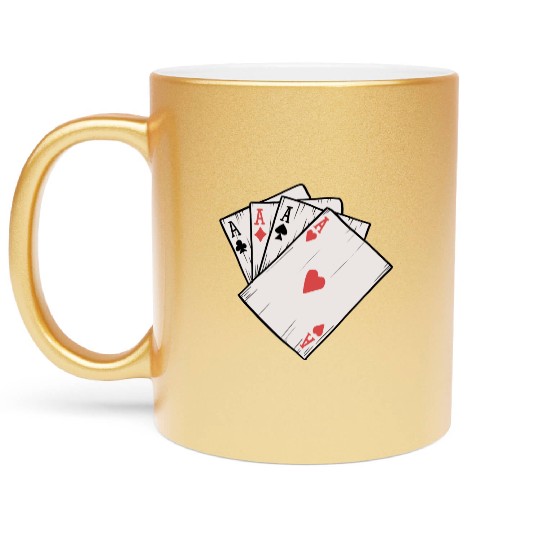 Traditional Tattoo Four Aces Playing Card Game Metallic Mugs