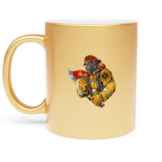 firefighter fire brigade fire station blueish use Metallic Mugs